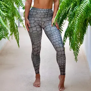 KAIA Swimwear Croc Yoga Pant - Animal Print Leggings in Soft Weightless Fabric for Active Leisure & Versatile Wear 85% Nylon 15% Spandex