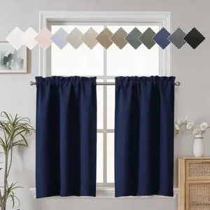 Three-piece set microfiber semi-transparent rod pocket style kitchen curtain set suitable for kitchen, living room or bathroom