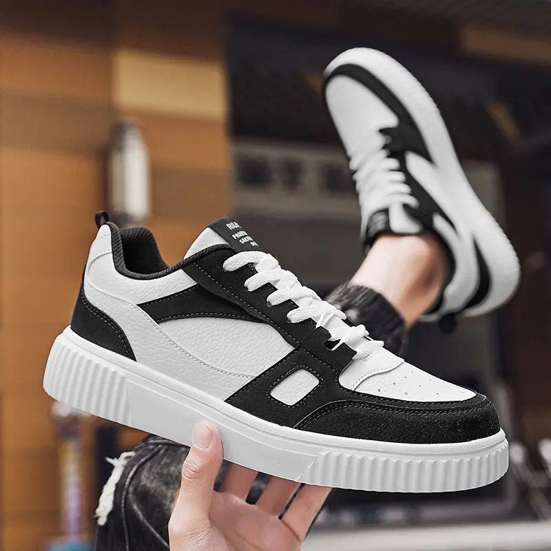 Men's Fashion Sports Shoes - Lace-Up Sneakers, Round Toe, Below-the-Ankle Low Top, PU Leather Upper, Breathable Mesh Lining, EVA Insole, Durable Cloth Accents, Khaki, Suitable for Outdoor Activities & All Seasons