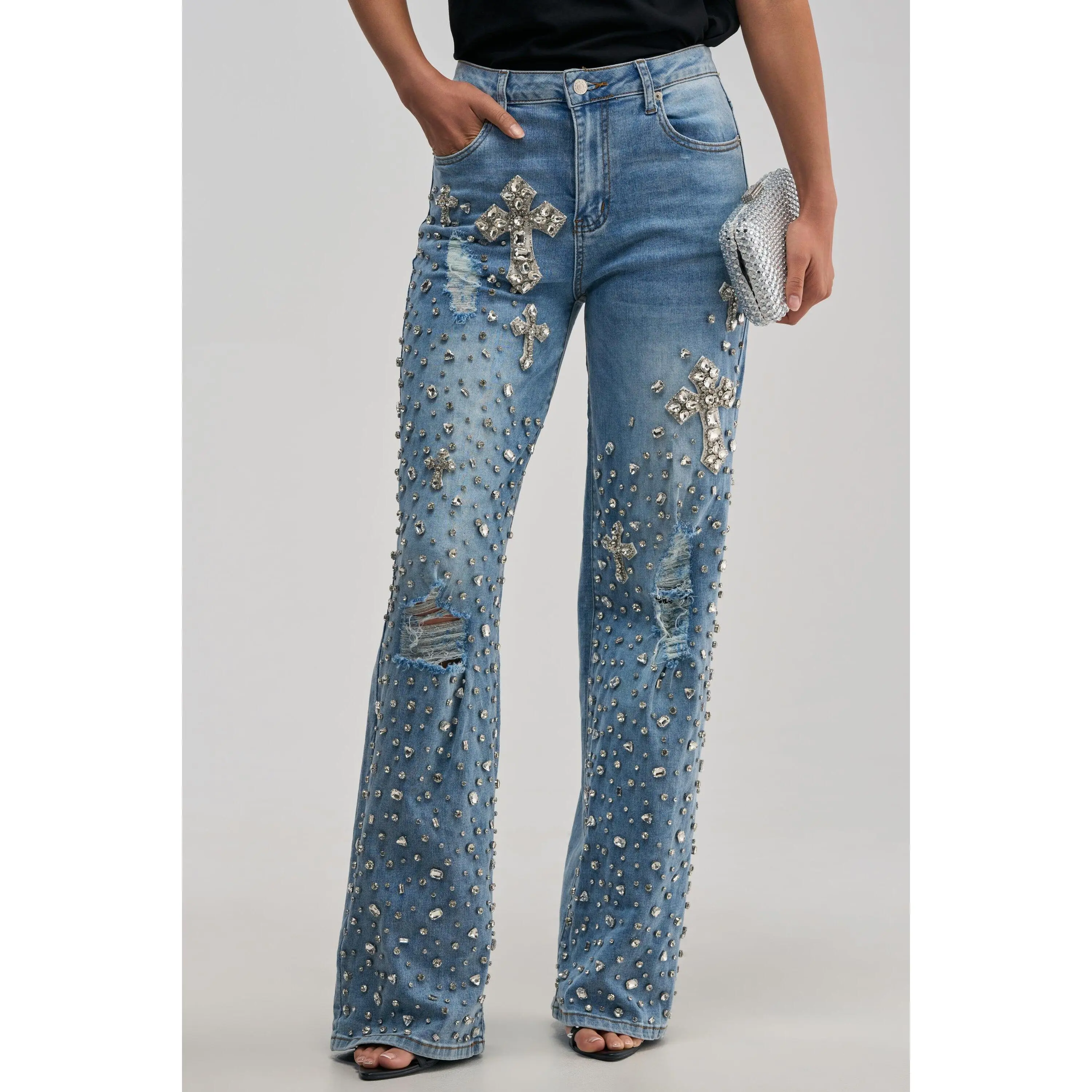FEELING GRATEFUL RHINESTONE RELAXED DENIM