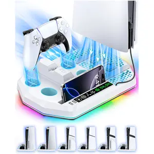 Cooling Station for PS5 with Dual Controller Charger Compatible with Playstation 5/Slim/Pro, PS5 Cooling Stand Station Vertical & 3 Level Cooler Fan, Controller Charging Dock