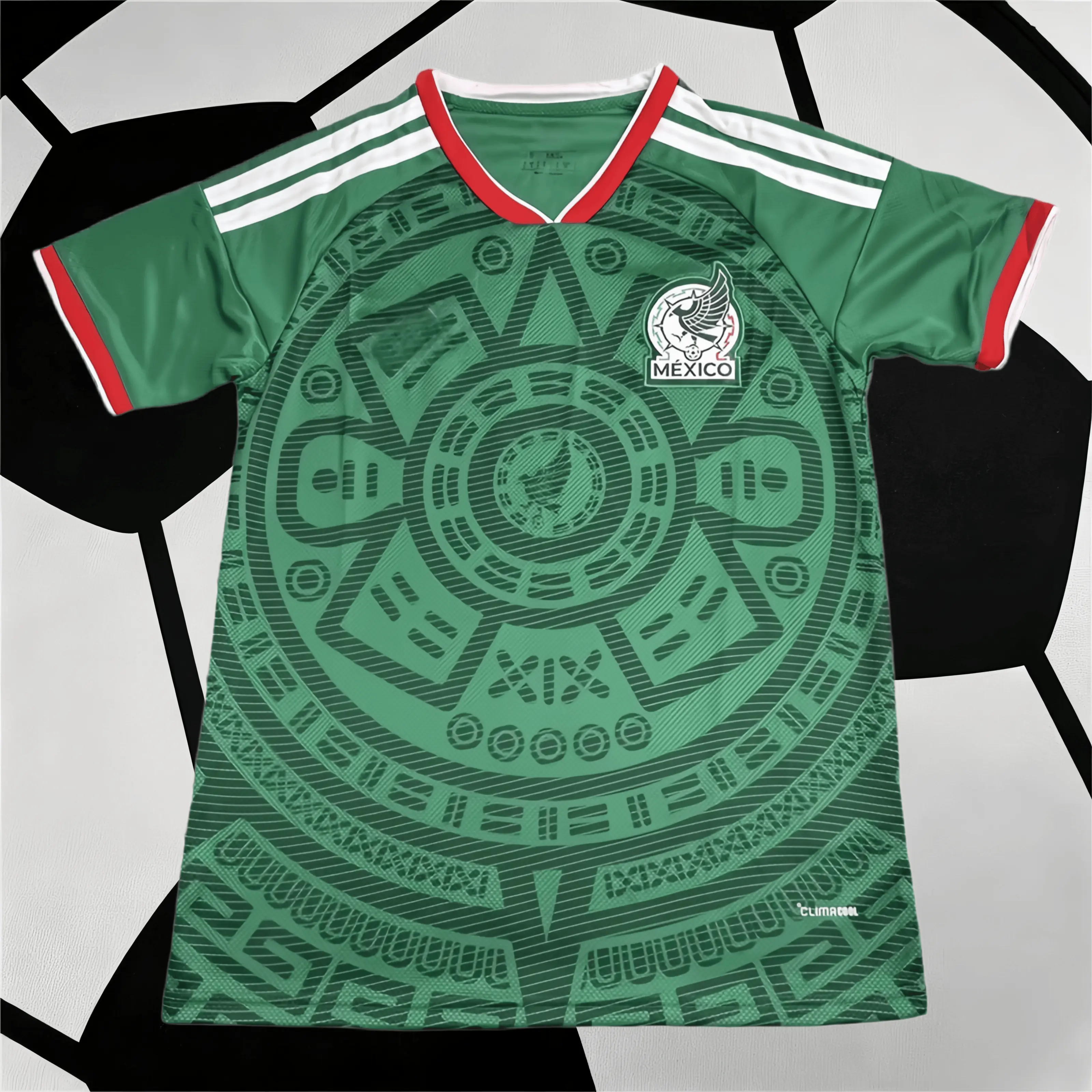 2022 Home Green Mexico Tribal Print Short Sleeved Soccer Jersey
