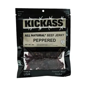 Kickass All Natural Peppered Beef Jerky 3oz - 6 Bags High Protein Snack Made in USA Natural Wood Smoked Tender Savory Flavor