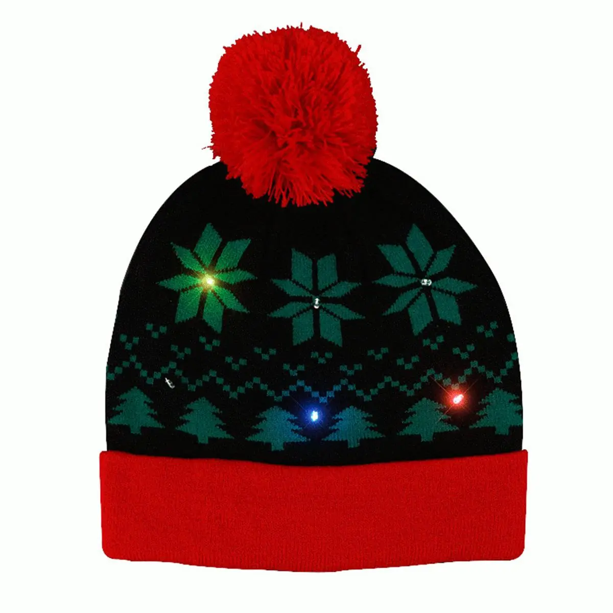 212 MAIN Light Up Pompom Beanie Hat - Black & Red, Warm, Fancy Dress, Party, Christmas Accessory, Ideal Gift, Party Hat, Christmas Hat