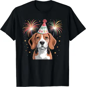 100% cotton Unisex Funny Happy New Year 2026 Beagle Dog New Years Eve Party T-Shirt