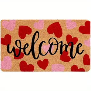 Valentine's Day doormat - Red Love Valentine's Day Coconut Palm doormat Non slip Bottom Pad Suitable for Family Anniversary Decorative Rug Mat