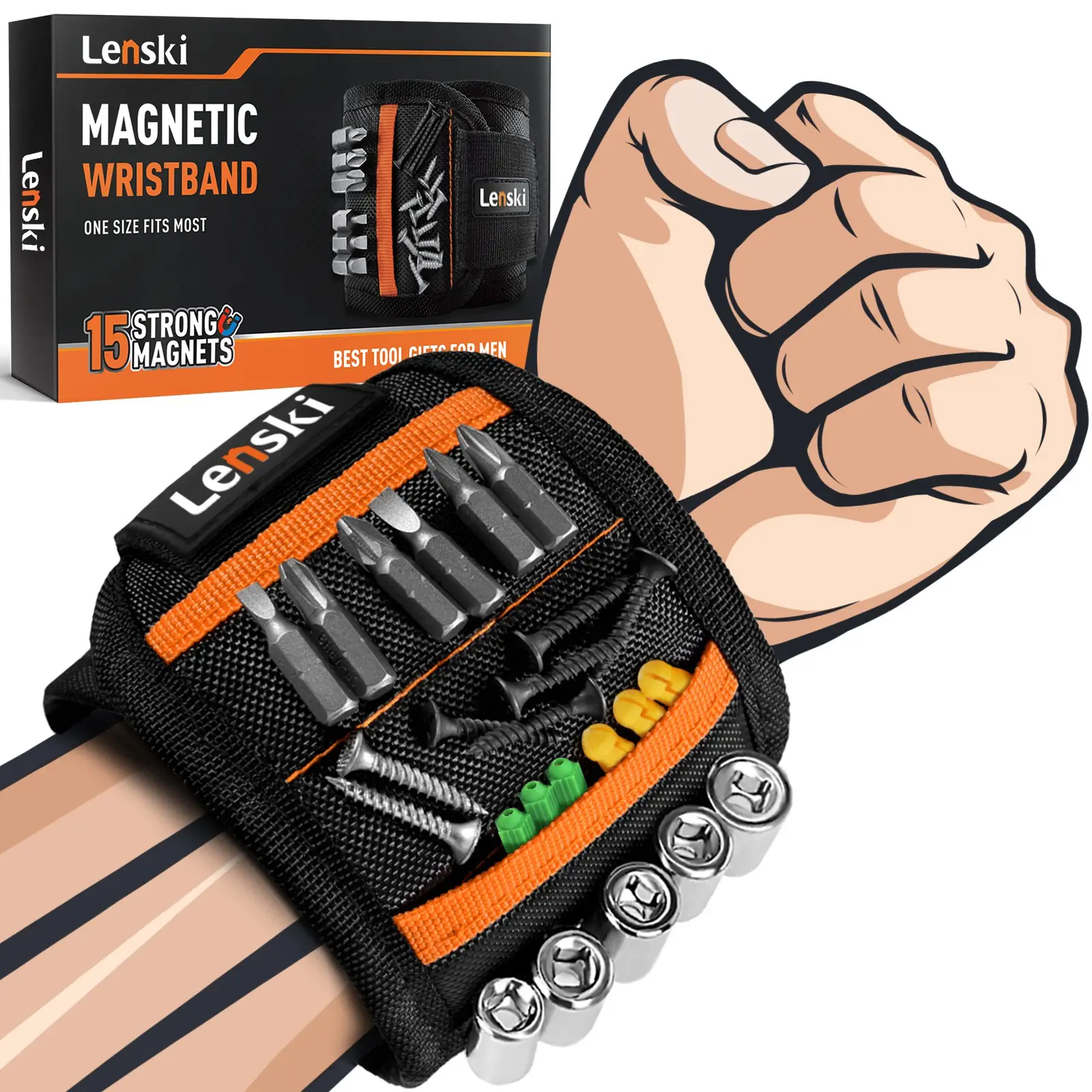Strong Magnetic Wristband for Men - 15pcs Magnet Tool Holder for Screws & Nails | Cool Gadgets for Mechanic, Gifts for Dad Men Grandpa Husband, #fathersdaygift