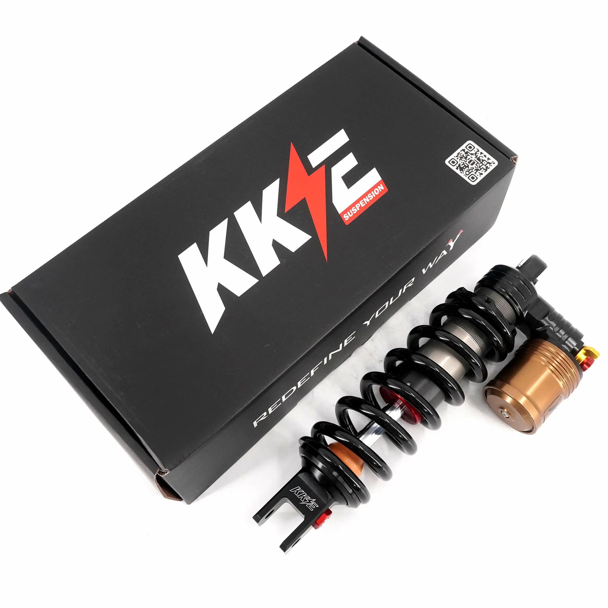 KKE Upgraded Rear Suspension Shock Absorber for SurRon Ultra Bee 2023-2025, Polyurethane-POM Construction, High-Pressure Adjustment, Imported High-Performance Shock Oil, Internal Hydraulic Cushioning, 500lbs Spring, Black/Gold/Bronze Colors