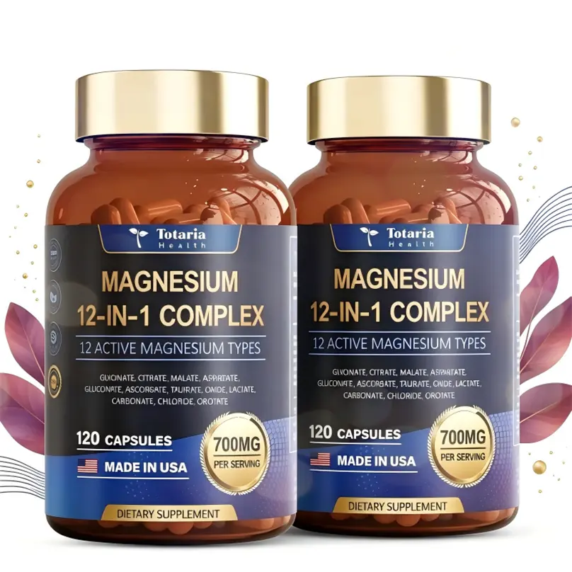 12-in-1 Magnesium Complex 700mg - Supplement with Glycinate Citrate Malate Oxide Taurate Aspartate Orotate, Vegan Capsules for Muscle, Heart, and Relaxation Support magnesium
