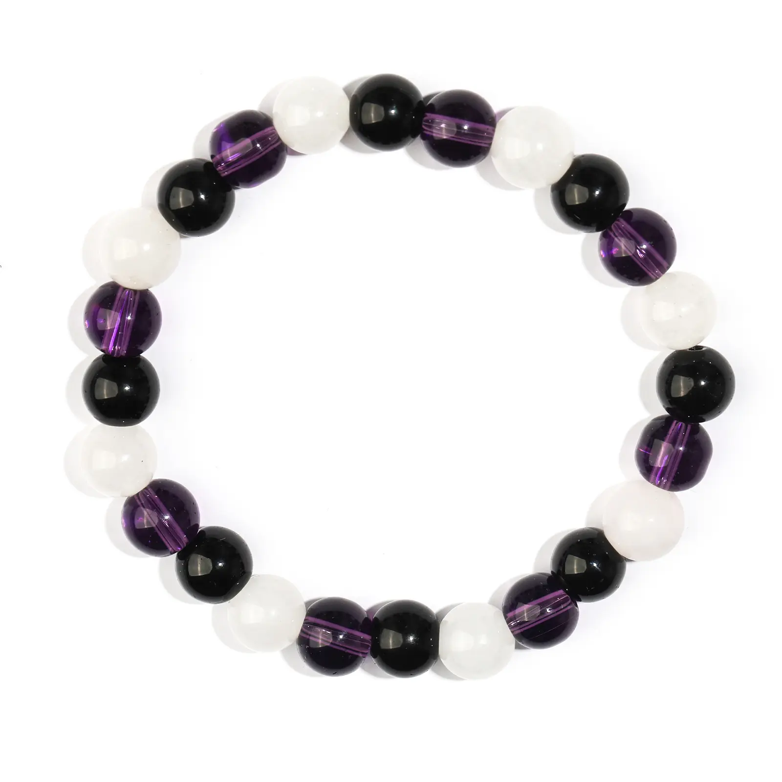 White Moonlight+Obsidian+Amethyst Bracel