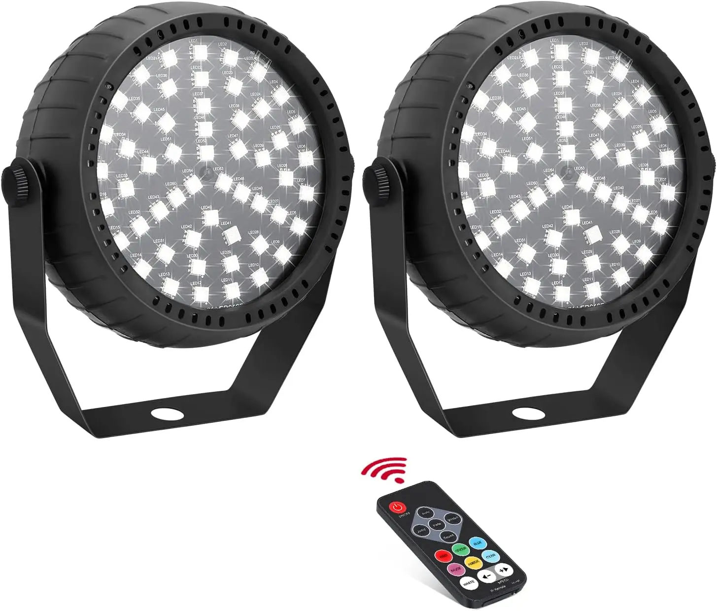 Telbum 2-Pack RGB Strobe Lights, 54-LED Super-Bright Plug-in Lights with Remote Control, Sound-Activated for Halloween Parties, Room DJ Stage Use
