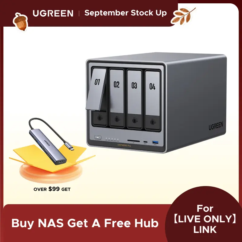 [LIVE ONLY]UGREEN NASync DXP4800 Pro 4-bay,Intel Core i3-1315U Processor CPU, 10GbE + 2.5GbE LAN, Dual M.2 NVMe SSD SlotsProcessor CPU, 10GbE + 2.5GbE LAN, Dual M.2 NVMe SSD Slots, （Drives Not Included）TikTokShopSpringGlowUp,Greenish