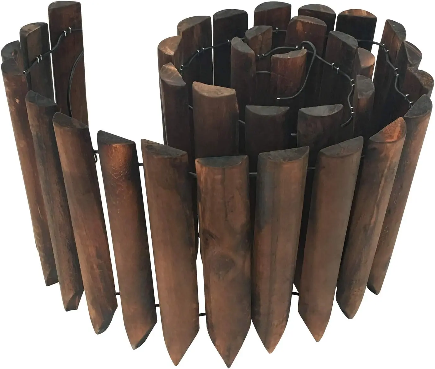 Davyline Wooden Staggered Short Fence, 8 in H x 3.7 ft L Burnt Wood Finish, Outdoor Landscape Edging Stakes with 4 in Height, No Tools Required Garden Decorative Fence for Home Improvement