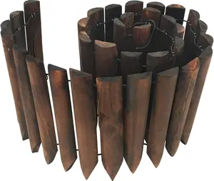 Davyline Wooden Staggered Short Fence 8 in H x 3.7 ft L Burnt Wood Finish Outdoor Landscape Edging Stakes 4 in Height No Tools Required