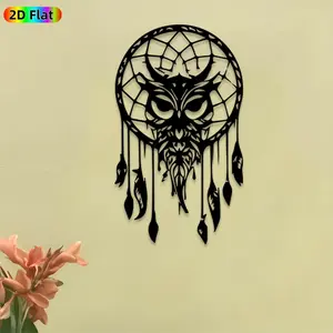 1pc Dreamcatcher Owl Metal Wall Art, Mystical Dreamcatcher Owl Statue Mural, Ideal Gift for New Year, Christmas, Boho Decor Enthusiasts, Rust-Resistant Metal Wall Decor Wall Sculptures,Perfect for Bedroom Wall & Garden Fence, Unique Ethnic Home Decor