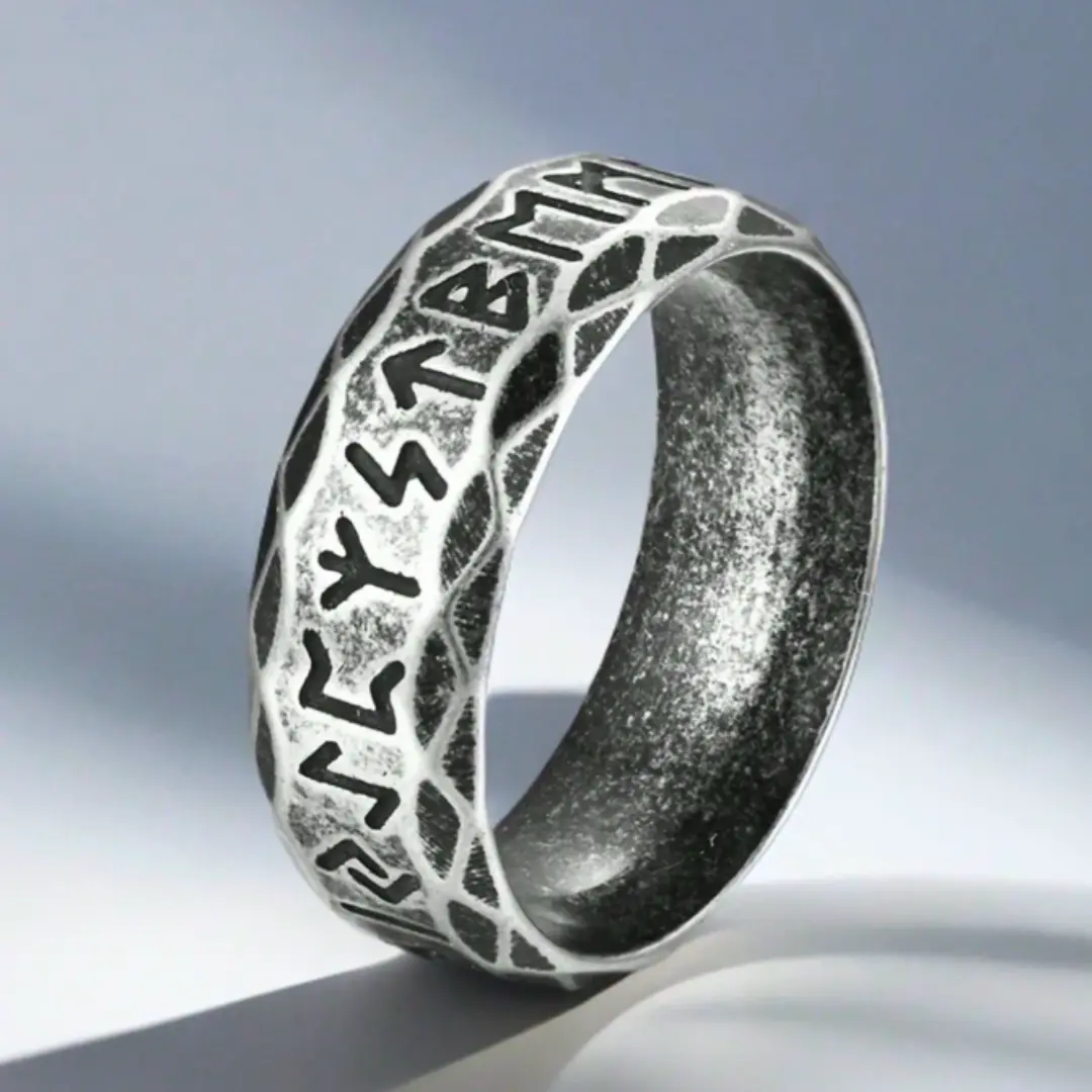 Men's Rune Engraved Ring, Classic Fashion Geometric Hexagon Ring for Men, Unique Engagement/Wedding Ring, Valentine's Day Gift