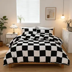Black Checkerboard Geometric Print 3-Piece Duvet Cover Set, Multiple Sizes, Includes 1 Duvet Cover and 2 Pillowcases(No Filler), Modern Style Design, Soft & Breathable Fabric, Perfect Gift, Complete Set, Geometric Pattern!
