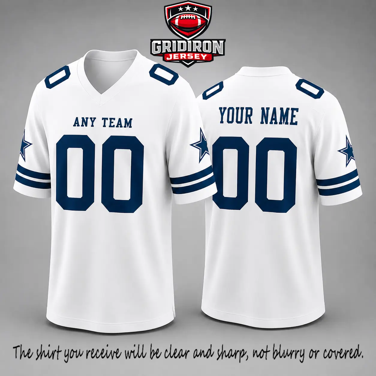 GRIDIRON JERSEY Custom Name & Number Dals Football Jersey, Personalized Game Day Fan Shirt, Navy Football Jersey, Custom Sports Jersey, Football Fan Gift, Unisex Team Supporter Outfit