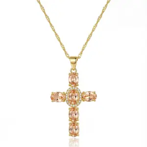 Royal Radiance Cross Necklace 14K Gold Plated CZ Statement Cross Pendant