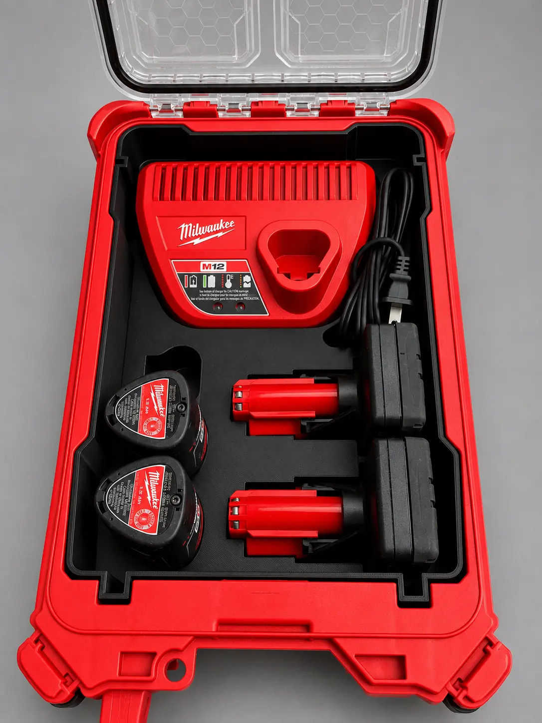 Insert for Milwaukee M12 Charger & Battery Organizer | Holds 1 M12 Charger, 2 XC & 3 Compact (CP) Batteries | Fits Milwaukee PACKOUT 48-22-8435 | Insert Only