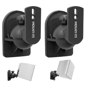 Mount-It! Dual Low Profile Universal Speaker Wall Mounts with Improved Knob Design for Easy Adjustments and Tilt/Pivot for Optimal Sound Quality