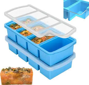Silicone Freezer Trays with Lid,1-cup Soup Freezer Container large Ice Cube Molds with Reinforced Steel Ring Top for freezing Soup Sauce Broth...
