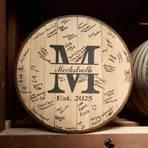 Personalized Bourbon Barrel Head Wedding Guest Book