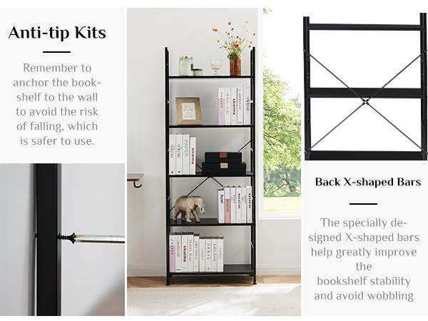 5 Tiers Bookshelf, Classical Modern Book Shelf, Tall Display Shelves in Living Room/Home/Office, Storage Organizer for CDs/Books/Movies