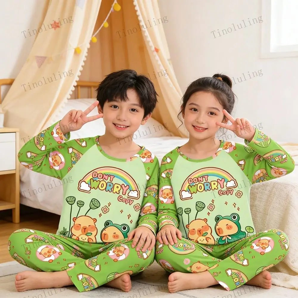 Children's Homewear Girls Clothes Toddler Long Sleeve Pajamas Sets Capybara Anime Boutique Kids Pyjamas for Boys Teenage Pijamas