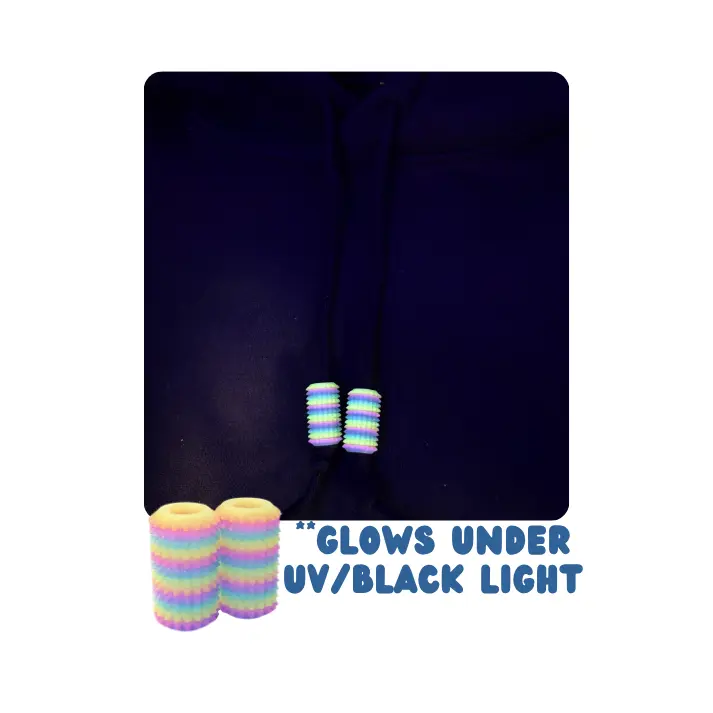 Little Ouchies Spikie Hoodie Charms Rainbow Glow – UV Glow Drawstring Sensory Fidget for Hoodies, Wearable Stim Tool, Moderate Texture, Stress Relief Charm, Anxiety Fidgets