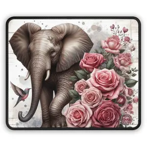 Whimsical Elephant Floral Gaming Mouse Pad - Perfect for Gamers, Home Office, Gifts, Stress Relief, Unique Decor
