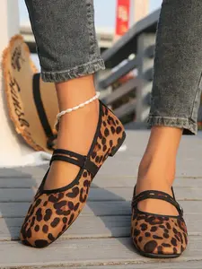 Women's Fall Flat Square Toe Elastic Band Shoes, Ballet Flats, Mary Jane Shoes, All-Season Comfort Fashion, Stylish and Comfortable, Casual Flats