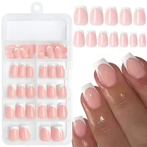 French Press on Nails Short Fake Nails, 120pcs Acrylic Pink False Nail, Short Ballerina Nails Press ons Nail Glossy Artificial False Nail Tips, Nail Supplies, Beauty Products