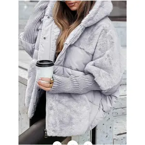 Women's warm hooded patchwork jacket, autumn and winter down jacket, oversized winter jacket, windproof jacket, warm wool jacket, parka coat, pocket jacket, casual, warm quilted jacket, daily wear