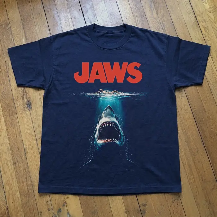 [ On Sale 55% ] Vintage Jaws Movie T-Shirt, Classic Shark Horror Film Fan Tee, Retro 70s Cult Movie Graphic Shirt, Unisex Regular Fit Cotton Top, Official Movie Apparel