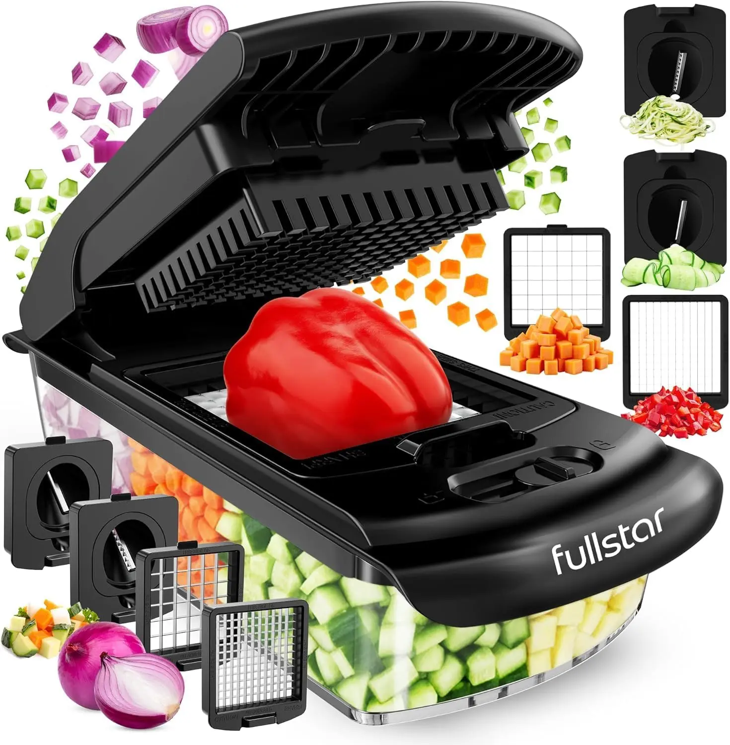 Original Pro Chopper 4-in-1 Black Mini Food Processor - Vegetable Spiralizer, Fruit Slicer, Food Chopper with Container, Kitchen Gadget, Home Essential Gift