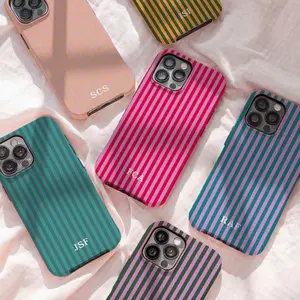 Personalized Monogram Phone , Stripes Initials Phone Cover for iphone 17max 16 15 14 13 12 11 luminous technology Vintage Wireless Charging Festive Bow Anti-drop Case retro luxury Pattern collage design burgundy polka moon motif i̇phone  max  cases high q