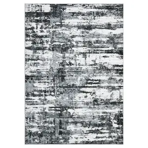 Washable Modern Abstract Runner Rug Black Grey Non Slip Throw Rugs Contemporay Floor Carpet for Home 2 x 6(ft)