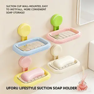 Soap box with water drainage, no-drilling installation, home luxury suction cup soap dish, bathroom storage soap rack, shower organizer. Plastic accessories