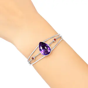 Amethyst Checker Briolette & Garnet Cuff Bangle Bracelet B-1011 11-EB10025