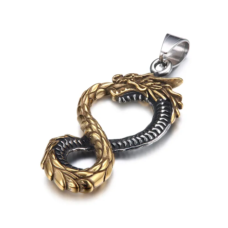 GTHIC Mysterious Norse Dragon Ouroboros Snake Pendant Necklace, Stainless Steel Viking Jewelry with Chain, Eco-Friendly Father's Day Gift for Men, Durable Daily Wear