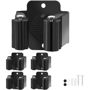 Broom Holder Wall Mount, 4PCS Broom Hanger Wall Mount, Stainless Steel Heavy Duty Mop Holder Broom Mop Hanger Wall with Screws, Garden Outdoor Tool Organizer Rack Broom Hanger (Black)