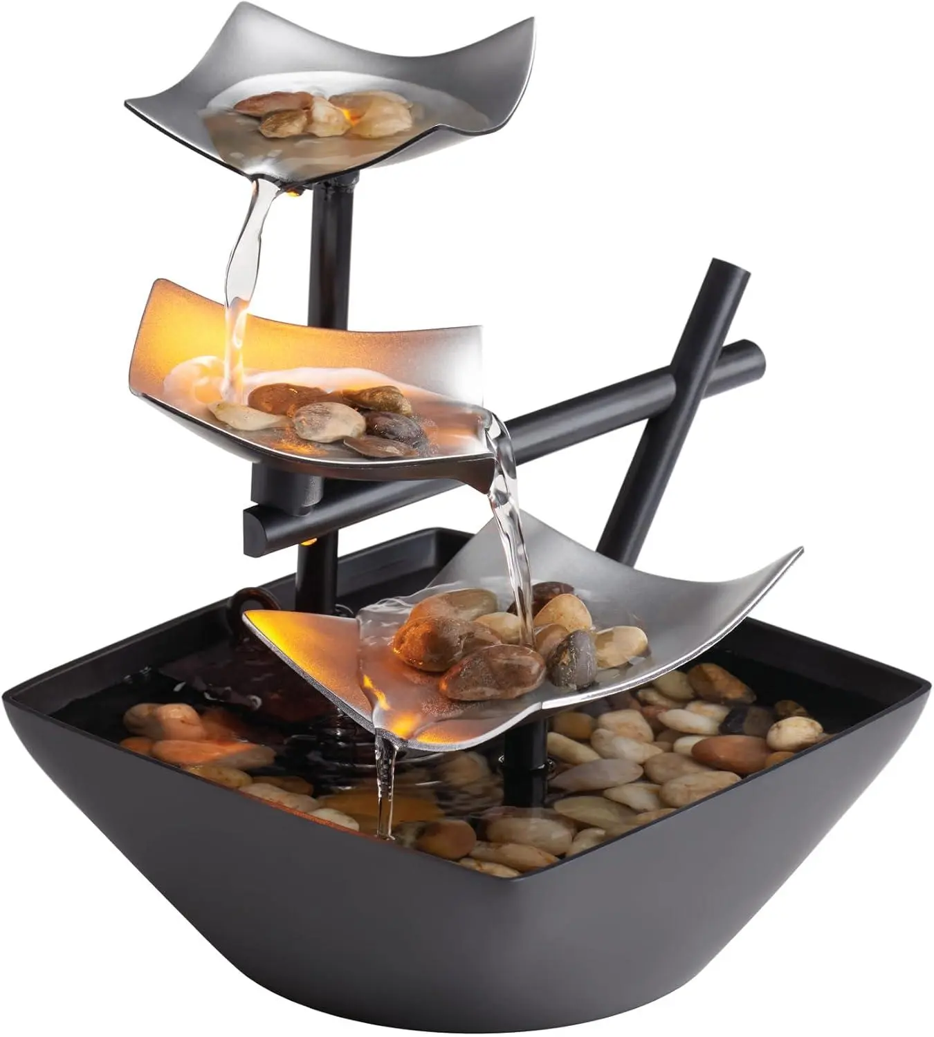 Homedics Tabletop Water Fountain Home Décor Soothing Sound Machine with Automatic Pump Deep Basin Natural River Rocks for Zen Relaxation in Office Living Room or Bedroom 8.25" Tall