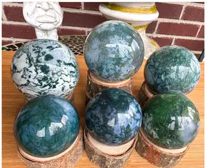 Moss Agate Spheres Crystal Carving High Quality Carved Stone  2"-3”. Green Stone Free Gift Wrap You Choose Free Holder Heart Chakra
