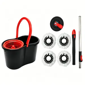 Spin Mop and Bucket Set with 4 Microfiber Mop Heads, Hands-Free Wringer Floor Cleaning System, Stainless Steel Handle for Hardwood, Tile & Laminate Floors