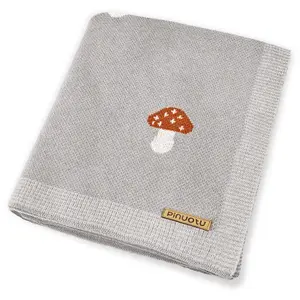 Pinuotu Mushroom Baby Blanket for Boys & Girls, 100% Cotton Knitted Receiving Swaddle Crib Stroller Blanket (Grey /40x 31 inches)