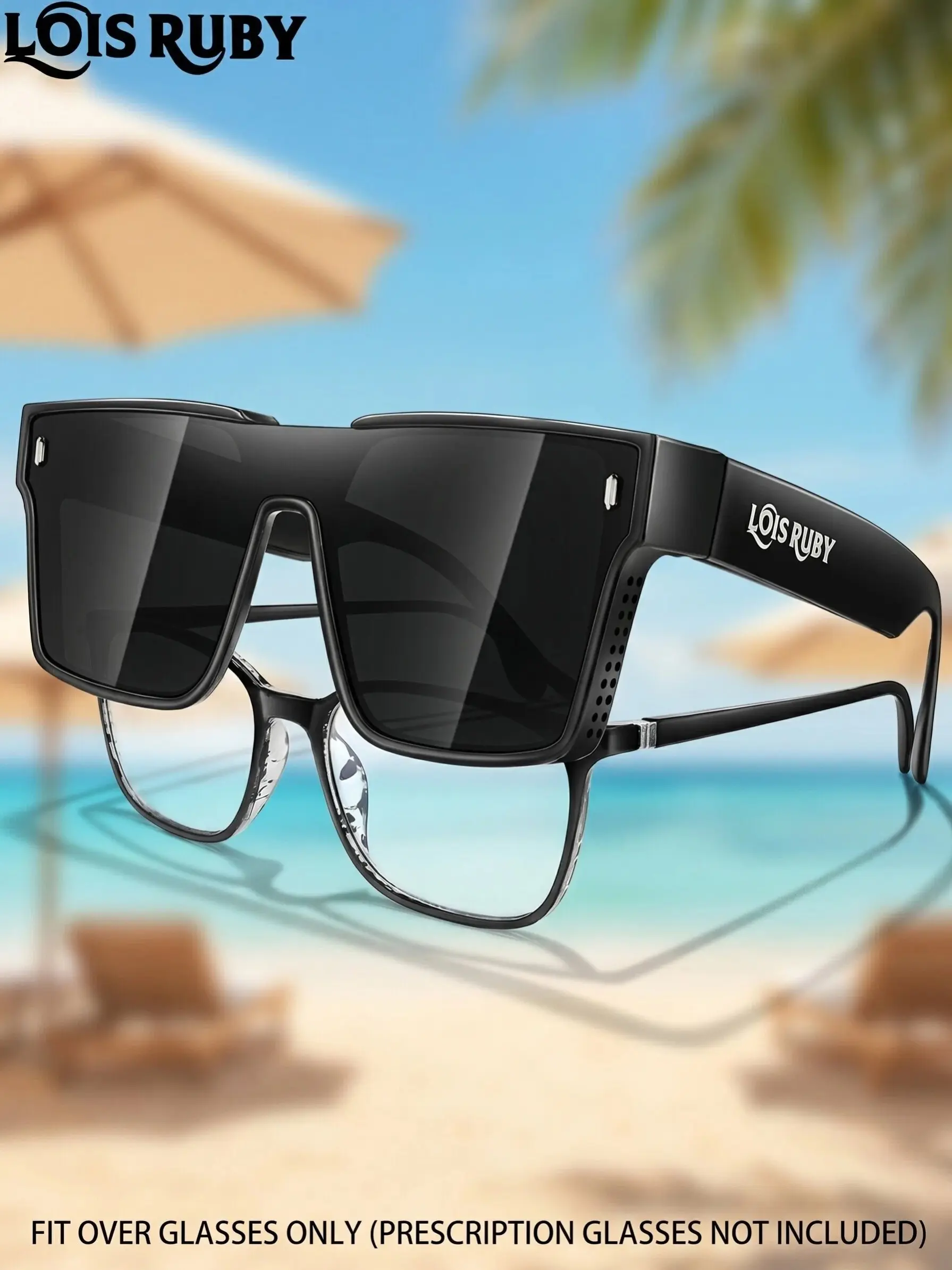 Men's Fashion Large Frame Over Glasses Sunglasses, Trendy Casual Sunglasses, UV Blocking Sunglasses, UV Protection, Stackable, Ideal for Driving, Daily Wear, Travel, Beach Vacation, Unisex, Summer Trendy Sunglasses, Street Style Shades