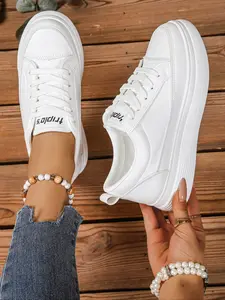 Women's Thick Sole Sneakers, Fashion PU Leather Walking Shoes, Comfortable Casual Footwear for Daily Wear