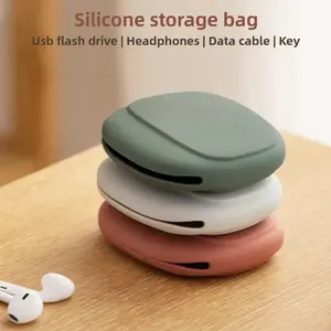 Silicone Earphone Storage Bag Cable Organizer Bag for AirPods Headphones Charger Soft silicone material, flexible & durable, anti-drop and dustproof-RR