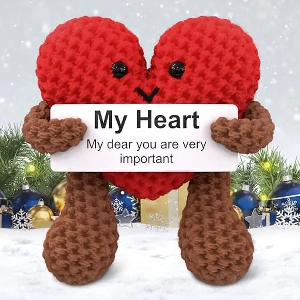 Positive Heart Crochet Cute Crochet Plush with Love Message Card, Perfect Valentine’s Gift for Couples